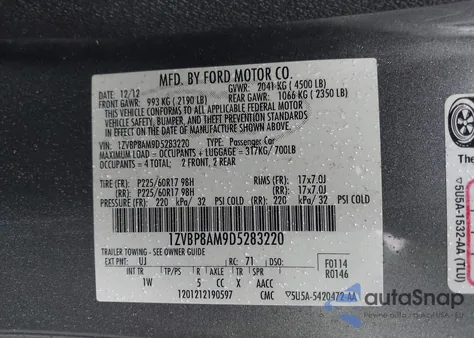 2013 Ford Mustang V6 z USA, uszkodzony, nr VIN 1ZVBP8AM9D5283220